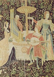 Figuras em torno de uma fonte, detalhe da oficina The Concert at the Fountain, Loire, c.1570-80 (ver 87759, 19846) de French School