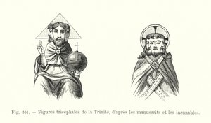 Figuras trinitárias de manuscritos e incunábulos (gravura) de French School