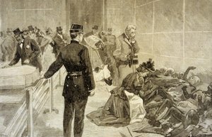 Incêndio no Bazar de la Charite, em Paris, em 4 de maio de 1897: após a catástrofe, as famílias identificaram as vítimas no Palais de l&39;Industrie de French School