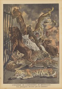 Incêndio na Exposição Internacional de Bruxelas de 1910 (cor litho) de French School