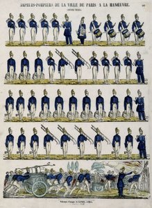 Bombeiros da cidade de Paris em manobras - Imagem de Epinal, cerca de 1852 de French School