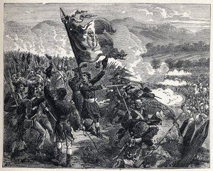 Primeira coligação: Coronel Antoine Guillaume (Antoine-Guillaume) Rampon (1759-1842) na Batalha de Montenotte, em 12 de abril de French School