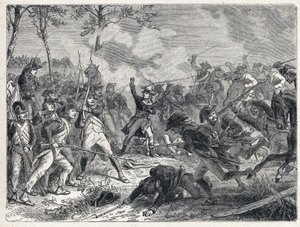 Primeira coligação: Lazarus Nicolas Marguerite Carnot (1753-1823) durante a Batalha de Wattignies que opôs as tropas francesas ao exército austríaco a 16 de Outubro de 1793. de French School