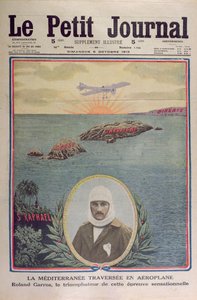 Primeira travessia do Mar Mediterrâneo 23 de setembro de 1913 por Roland Garros (1888-1918), ilustração da capa do le Petit Journal 5 de outubro de 1913