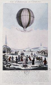 Primeiro voo para Annonay dos irmãos Montgolfiers, em 1783 de French School