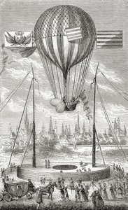 Primeiro voo com balão dirigível, de Dijon, 12 de junho de 1784, de &39;Wonderful Balloon Ascents ou the Conquest of the Skies&39;, de Fulgence Marion, publicado em c.1870 de French School
