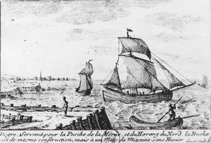 Barco de pesca para bacalhau e arenque do norte - gravura, n.d de French School