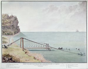 Ponte flutuante para o carregamento de café, Saint-Denis, La Reunion, c.1730-40 (wc no papel) de French School