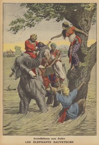 Inundações na Índia (cor litho) de French School