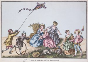 Empinando uma pipa no século XVIII (gravura a cores) de French School