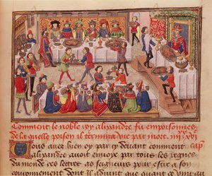 Fol.298r Como o nobre rei Alexandre foi envenenado, ilustração de um livro de Jean Wauquelin, da Histoire du Grand Alexandre 1460 de French School