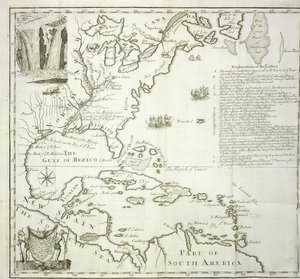 Mapa dobrável da costa atlântica da América do Norte, 1714 de French School