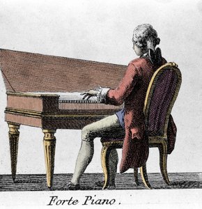 Pianista de Forte Piano. Gravura do final do século XVIII. de French School