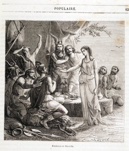 Fundação de Marselha: a cidade francesa foi fundada por marinheiros gregos em 600 a.C. Gravura em "Histoire de France populaire" de Henri Martin. Século XIX de French School