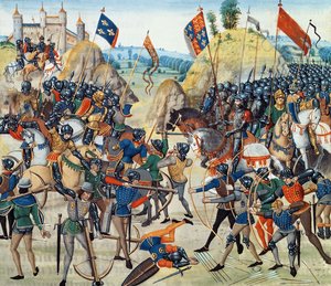 Fr 2643 f.165v Batalha de Crecy da Guerra dos Cem Anos, da Crônica de "Froissart", 24 de agosto de 1346 de French School