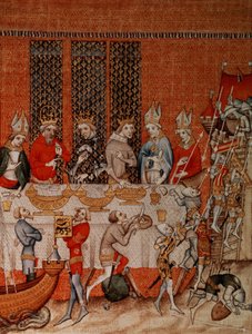 Fr 2813 f.473 Cena de banquete, das Grandes Crônicas da França, 1375-79 de French School