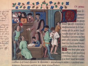 Pe 4367 f.55v Um Juiz Interrogando Prisioneiros de French School
