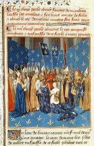 Padre 6465 f.247v Coroação de Luís VIII (1187-1226) e Blanche de Castile em Reims na presença do rei de Jerusalém de French School