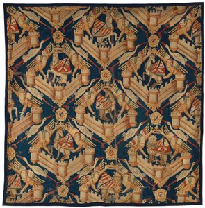 Fragmento de uma tapeçaria heráldica representando as armas de Beaufort, Turenne e Comminges, fabricada em Paris ou Arras (lã) de French School