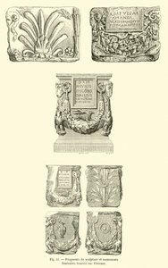 Fragmentos de esculturas e monumentos funerários encontrados na rue Vivienne (gravura) de French School
