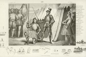 Francis I da França, pedindo para ser condecorado pelo Chevalier Bayard após a vitória na Batalha de Marignano, Itália, 1515