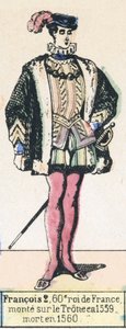 Francisco 2, 60º rei da França, ascendeu ao trono em 1559, morreu em 1560 (gravura a cores) de French School