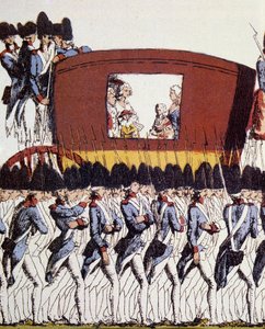 Revolução Francesa: Regresso da Família Real a Paris a 25 de Junho de 1791 após a detenção em Varennes a 20 e 21 de Junho de 1791. Eau-forte coloriee anônimo 1791 Sol. 23.2x34.6 Paris, Musee Carnavalet. de French School
