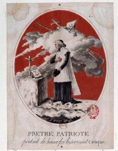 Revolução Francesa: um padre patriota que faz o juramento cívico de boa fé. Gravura do século XVIII. Paris, Biblioteca do Arsenal de French School