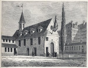 Revolução Francesa: local de encontro do clube Jacobins em Paris, antigo convento no bairro de Saint-Honore (Saint Honore). Gravura a partir de 1889. Coleção privada. de French School