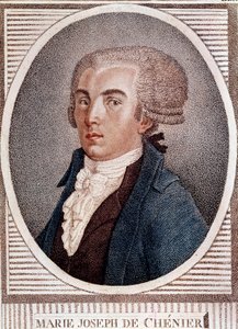 Revolução Francesa: retrato do diplomata, poeta e historiador Marie Joseph Chenier (1764-1811), autor da gravura "Chant du part" do século XIX. de French School