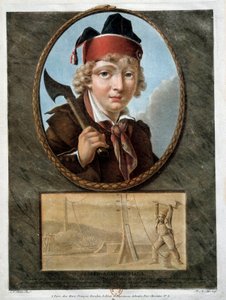 Revolução Francesa: retrato do jovem Joseph Agricol Viala (1780-1793) que participou da insurreição de Marselha em 1793. Ele é representado no andar de baixo cortando os cabos do pontão de la Durance para impedir a passagem dos realistas. 18º século de French School