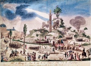 Revolução Francesa: a Festa do Ser Supremo nos Champs de Mars em 8/06/1794 (20 Prairial An II). Gravura anónima do século XVIII. de French School