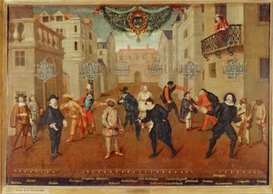 Comediantes franceses e italianos ... (pintura sobre tela) de French School