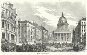 Tropas do exército francês atacando insurgentes que ocupam o Panteão, Paris, 24 de Junho de 1848 (gravura) de French School