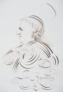Caligrafia francesa: Retrato do Padre Crapaudin de Bernard de Paris por volta de 1780. Biblioteca histórica da cidade de Paris. de French School