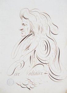 Caligrafia francesa: Retrato do Padre Voltaire, de Bernard de Paris, por volta de 1780. Biblioteca histórica da cidade de Paris. de French School