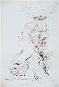 Caligrafia francesa: Retrato da princesa de Polignac no rosto realçado por uma aguarela de Bernard de Paris por volta de 1780. Biblioteca histórica da cidade de Paris. de French School