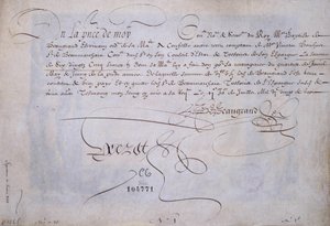 Caligrafia francesa: Recu a favor de Bernard de Beaugrand delivre a 2 de Julho de 1623. Biblioteca histórica da cidade de Paris. de French School