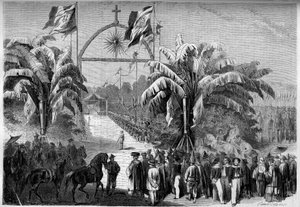 A colonização francesa: Primeira missa católica em Saigão, Cochinchine de French School