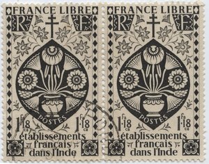 Estabelecimentos franceses na Índia - FRANCE LIBRE e Cross of Lorraine - Carimbo 1942 de French School