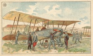 Biplano militar francês (chromolitho) de French School