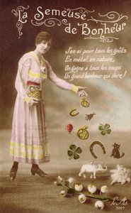 Cartão postal francês representando La Semeuse de Bonheur (O Semeador de Boa Sorte), 29 de março de 1914 de French School