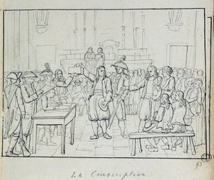 Revolução Francesa: cena do recrutamento na Bretanha, em 1793. Paris, Musee Carnavalet de French School