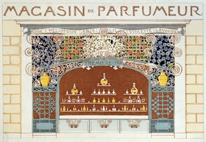 Desenho da fachada de uma loja de perfumes "Maison Tremiere et Fils", Paris de French School