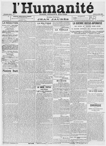 Primeira página, primeira edição do jornal LHumanite, 18 de abril de 1904 (impresso) de French School