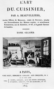 Frontispício de LA Cuis du Cuisinier por Antoine Beauvilliers, gravado por Jubin, publicado em 1814 de French School