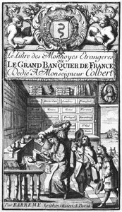 Frontispício do Grande Banqueiro da França ou O Livro das Moedas Estrangeiras por Bertrand François Barreme (1640-1703) final do século XVII de French School