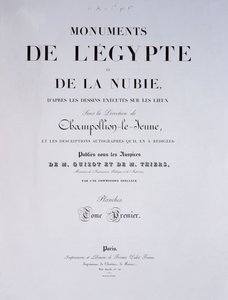 Frontispício do 1º Volume de Monumentos de Ezepte e de Nubie do artista, publicado em Paris por Firmin-Didot, 1835 de French School