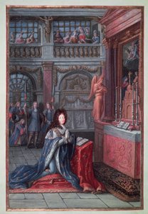 Frontispício das &39;Horas de Luís XIV&39; representando Luís XIV (1638-1715) em oração de French School