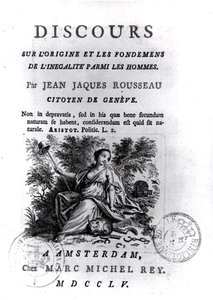 Frontispício para a fala sobre as origens e fundamentos da desigualdade entre os homens por Jean-Jacques Rousseau (1712-1778) c.1755 de French School